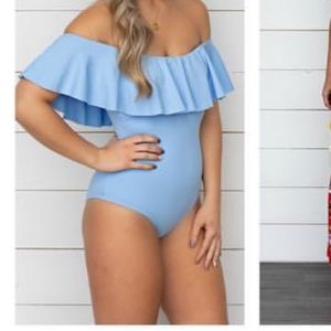 Blue one piece swimsuit